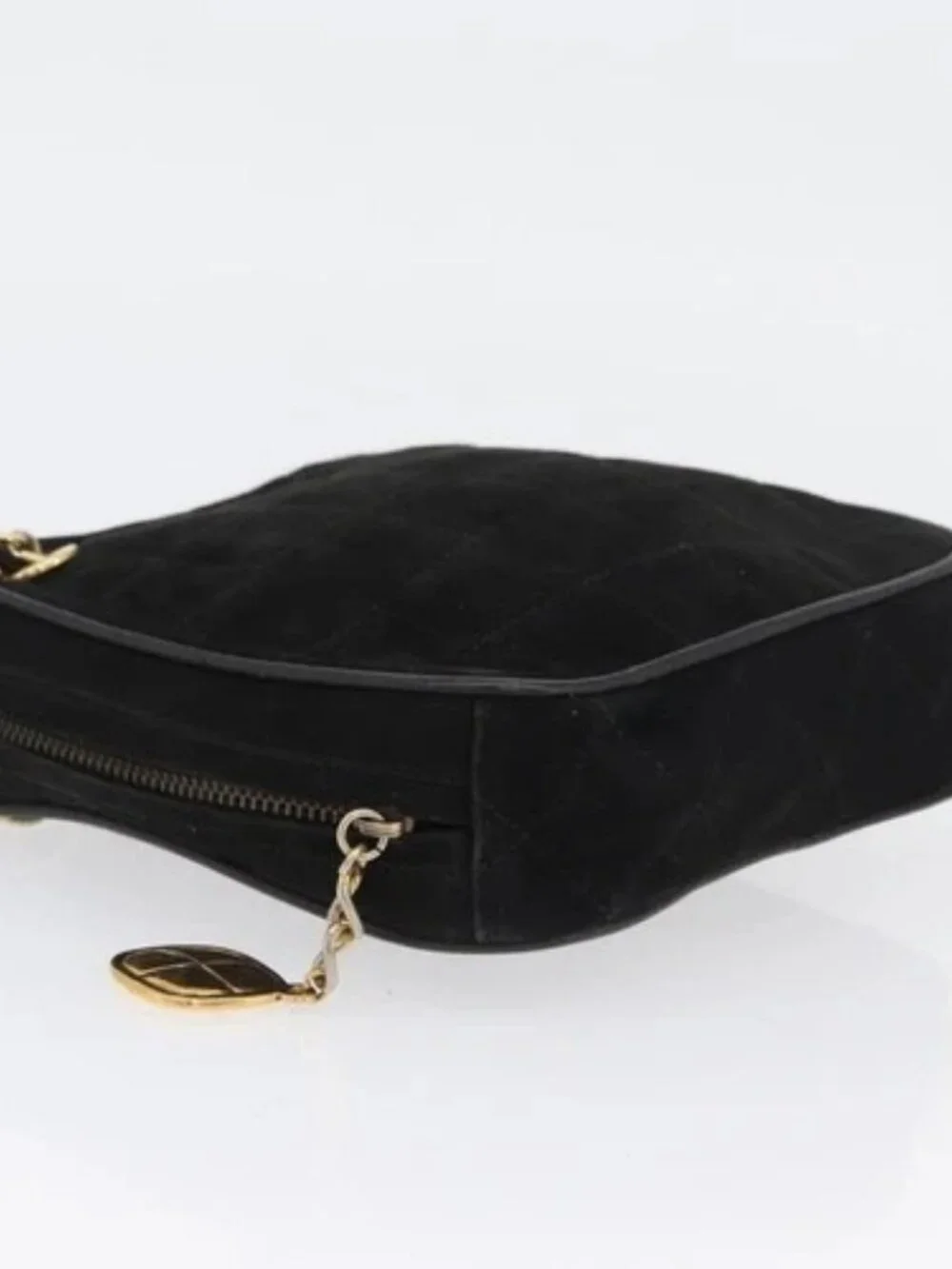CHANEL Chain Choco Bar Shoulder Bag Suede Black Gold CC Auth LNZ606A